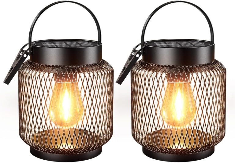 GEARLITE Solarleuchten zum Aufhängen/Aufstellen im Freien, 2 Stück, Metall-Solarlaternen für den Außenbereich mit großer LED-Glühbirne, IP65 wasserdichte Laterne für Garten, Balkon, Außenbereich, Terrassen, Warmweiß