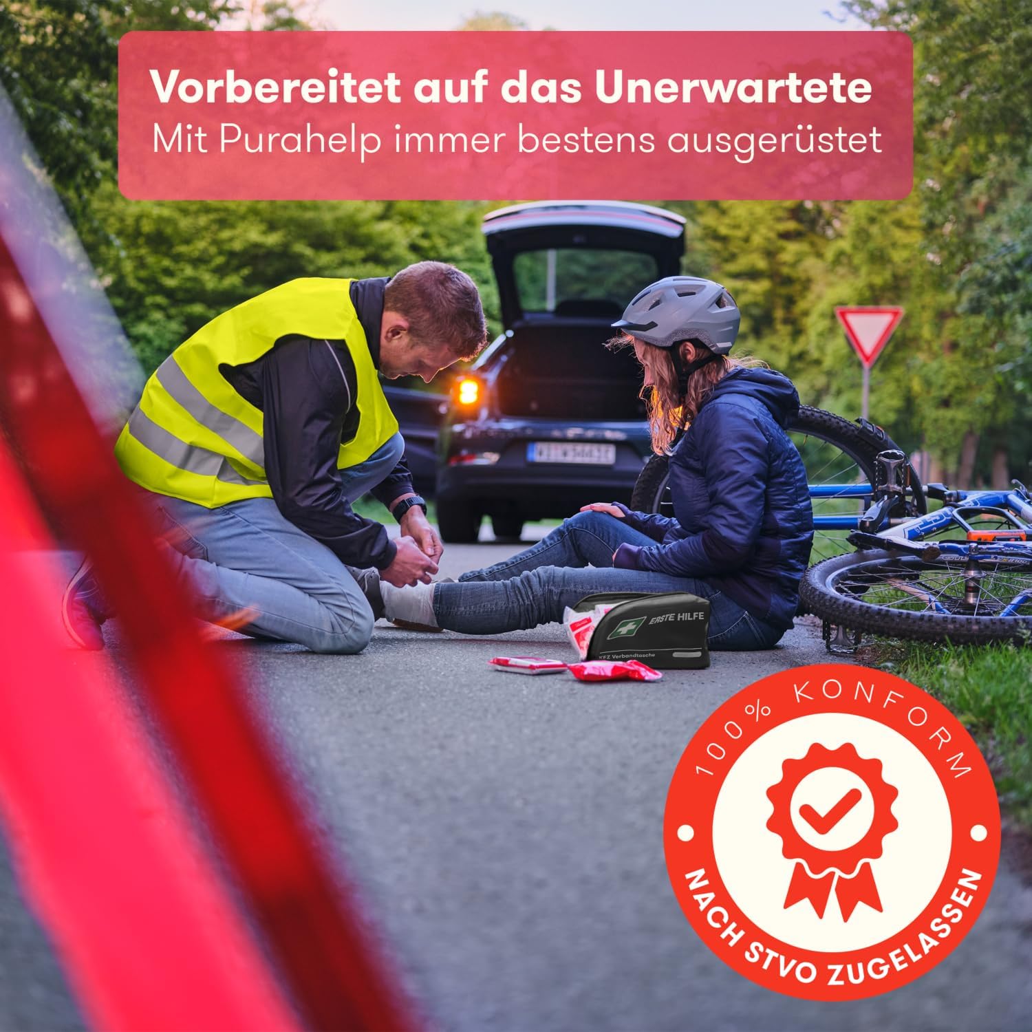 PURAHELP® Erste-Hilfe-Set Auto Schwarz (DIN 13164) – Auto-Verbandtasche StVO konform für 2025 – Auto-Verbandkasten & Sanitärset – Kompaktes Notfallset für unterwegs – Erste-Hilfe-Set nach aktuellem Stand – Bild 6
