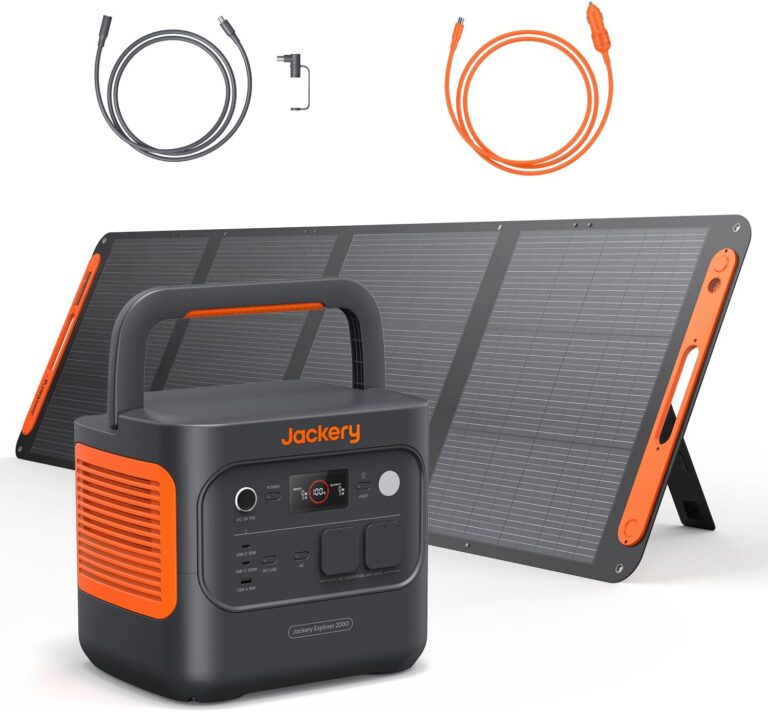 Jackery Explorer 2000 v2 Solargenerator-Set, 2042 Wh tragbares Kraftwerk mit 200 W Solarpanel, 5 m Solarpanel-Verlängerungskabel & Auto-Ladekabel, 2200 W Ausgang, Schnellladung für Camping und Wohnmobil