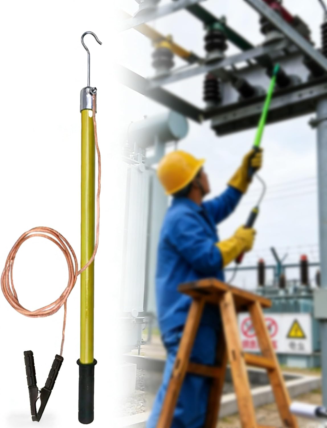 Generisch Erdungsstab, tragbarer Hochspannungsentladungsstab – Elektrisches Sicherheitswerkzeug mit Isolierung für sichere Wartungsarbeiten, Direktentladungsstab für Elektriker und Heimwerker