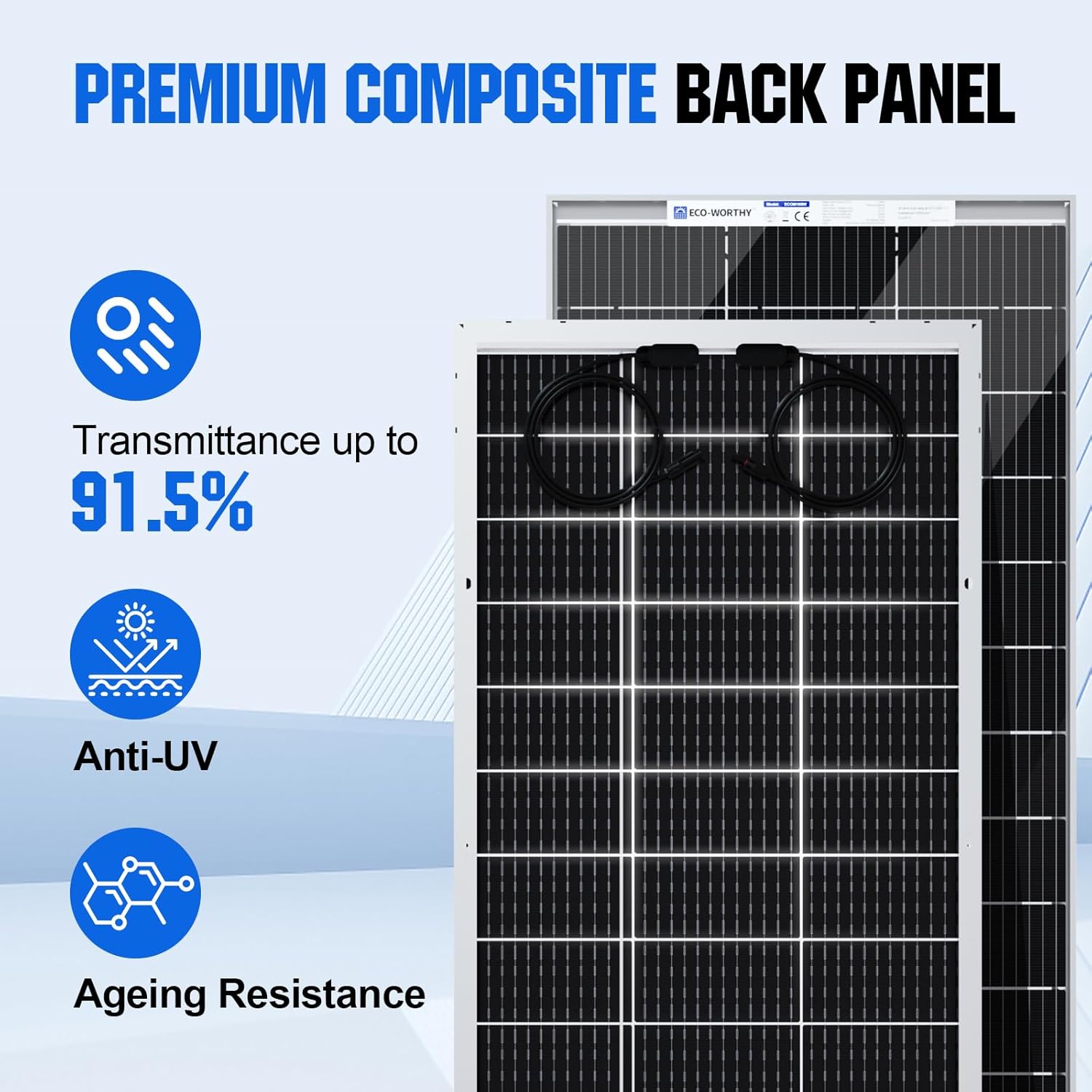 ECO-WORTHY 390 W 12 V bifaziales Solarpanel, 2 Stück, 195 W monokristallines Solarpanel, ideal zum Laden von 12 V-Batterien, für Wohnmobil, Garten, Wohnmobil, Boot und Dach des Hauses – Bild 3