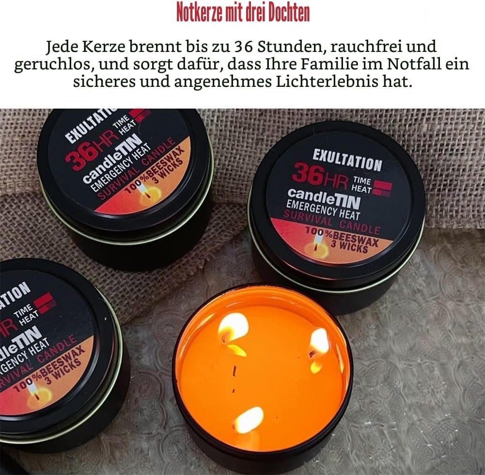 Überlebenskerzen mit langer Brenndauer und 3 Dochten, 36-Stunden-Notfallkerze in der Dose. Tolle Lichtquelle für Katastrophenvorsorge, Überleben, Camping und Beruhigung – Bild 6