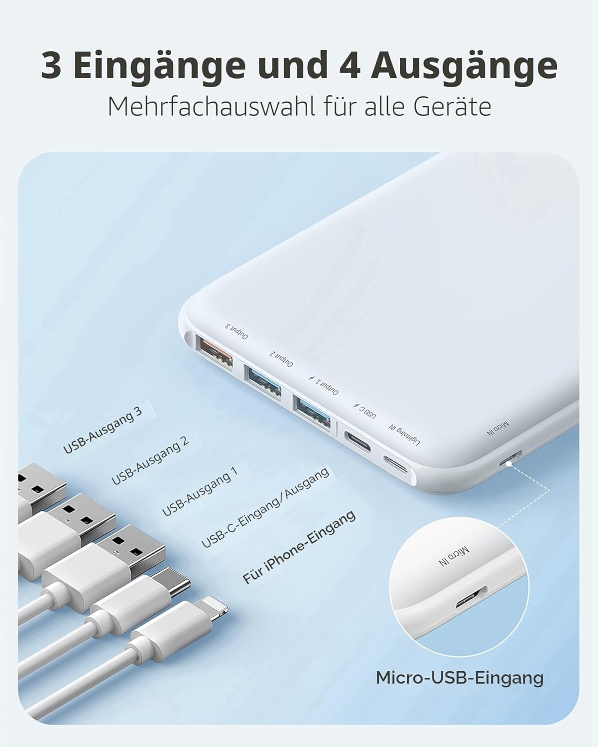 Charmast 26800 mAh Power Bank Externer Akku Lightning Typ-C Micro USB Tragbares schlankes Ladegerät für MacBook iPhone iPad Nexus Samsung Huawei Andere Smartphones – Bild 4