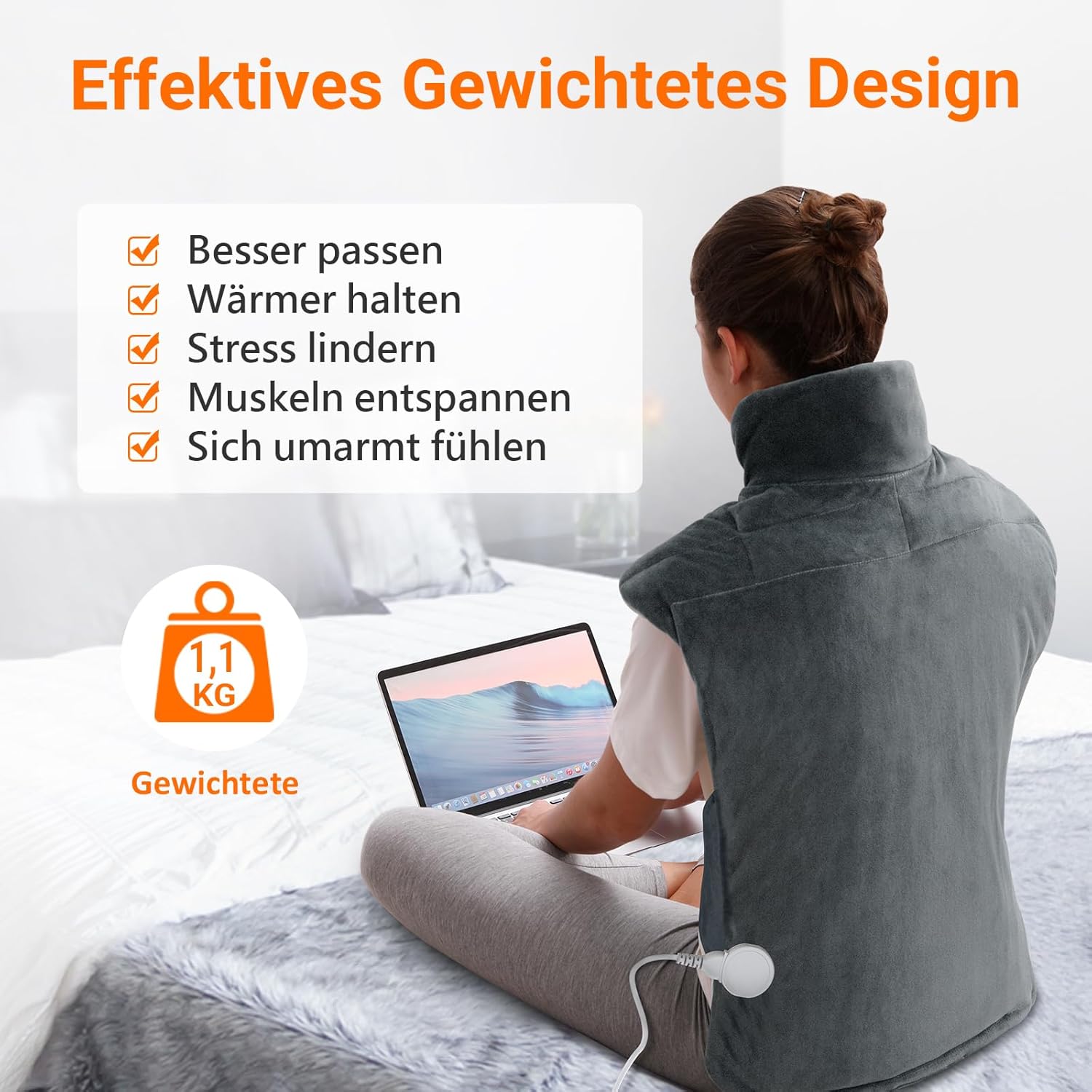 Comfytemp gewichtetes Heizkissen für Rücken, Schulter, Nacken, mit 9 Wärmestufen, 0,5–9 Stunden, automatische Abschaltung, 1,1 kg, Rückenwärmer, Nackenwärmer, Wärmekissen, Geschenke für Mütter, Frauen, Mama, Papa – Bild 2