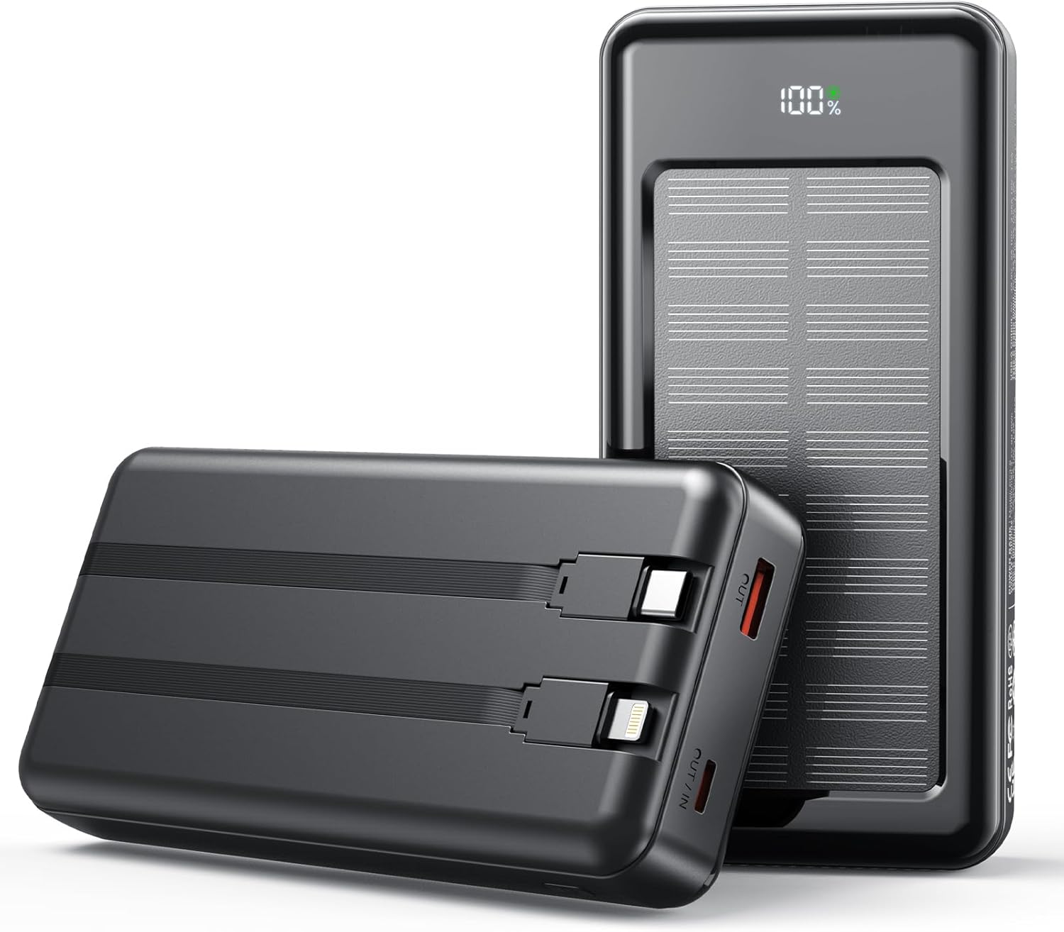 27000-mAh-Solar-Powerbank, Powerbank mit 2 Kabeln, 22,5-W-Schnelllade-Powerbank, tragbares Ladegerät, geeignet für Smartphones