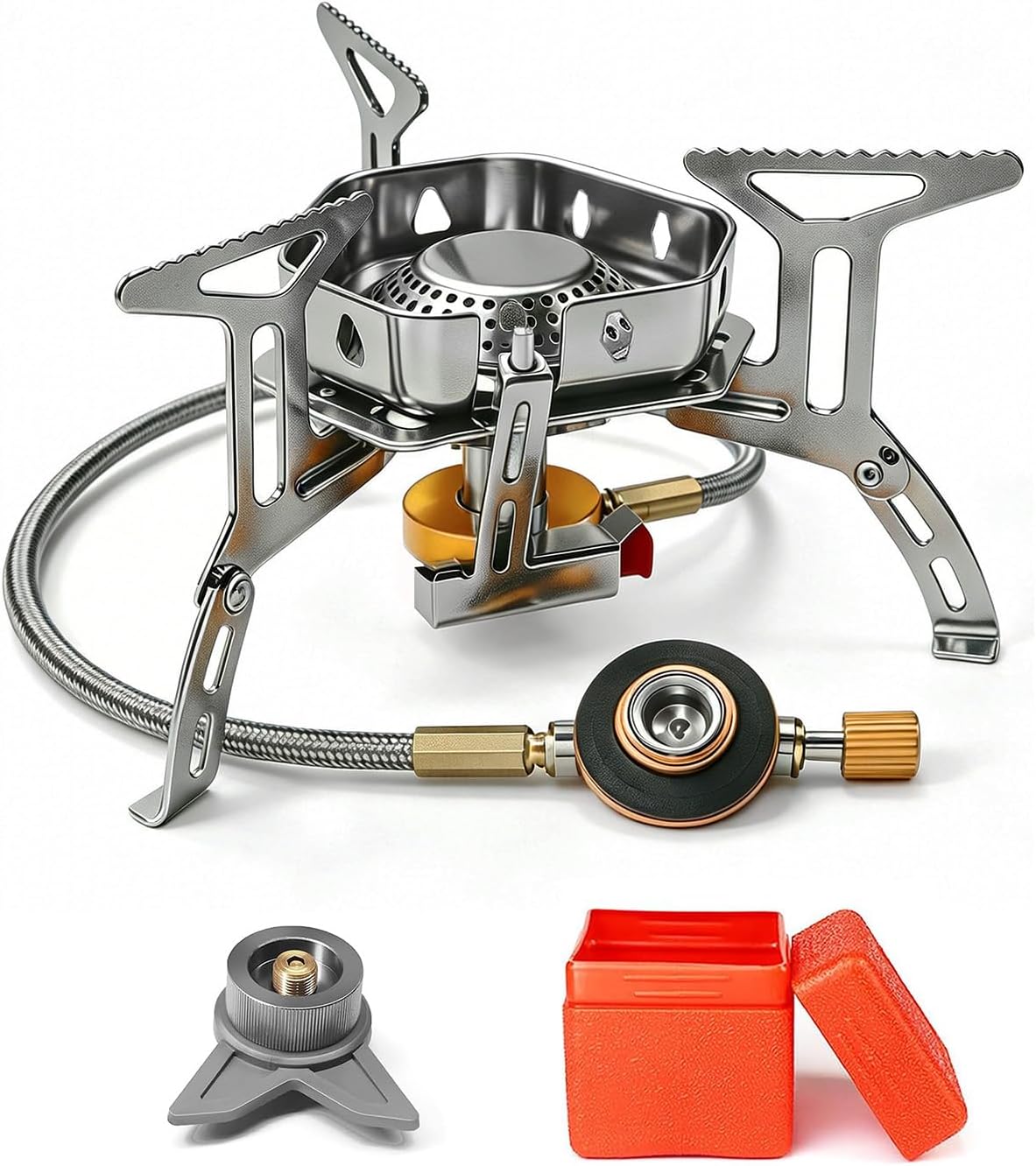 AUTOPkio Campingkocher 3500 W, winddichter Gas-Campingkocher mit Piezo-Zündung, faltbarer Gaskocher, Gasbrenner mit Adapter, Gaskocher für Picknick im Freien, Trekking, Wandern, Wandern