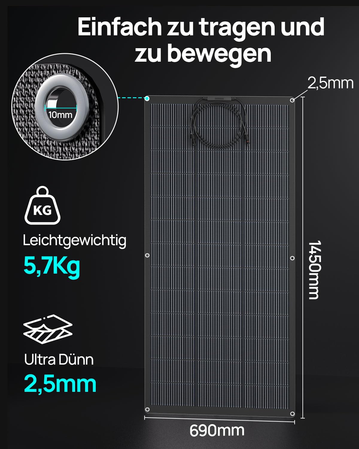 ECO-WORTHY 200 W flexibles Solarpanel ETFE-Material 18BB Monozelle 25 % hohe Umwandlung für Balkon, Wohnmobil, Boot, Dach, Camping, Haus, Yacht, unebene Oberflächen – Bild 5