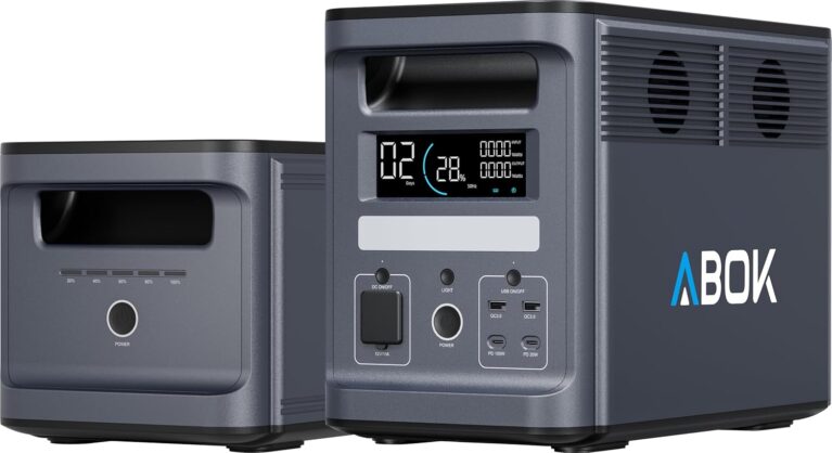 ABOK Ark2000 Tragbares Kraftwerk mit Zusatzbatterie, 3072 Wh LiFePO4, erweiterbar auf bis zu 4,6 kWh, 1,3 Stunden Schnellladung, 2000 W AC-Solargenerator mit USV & App für Camping, Notfälle