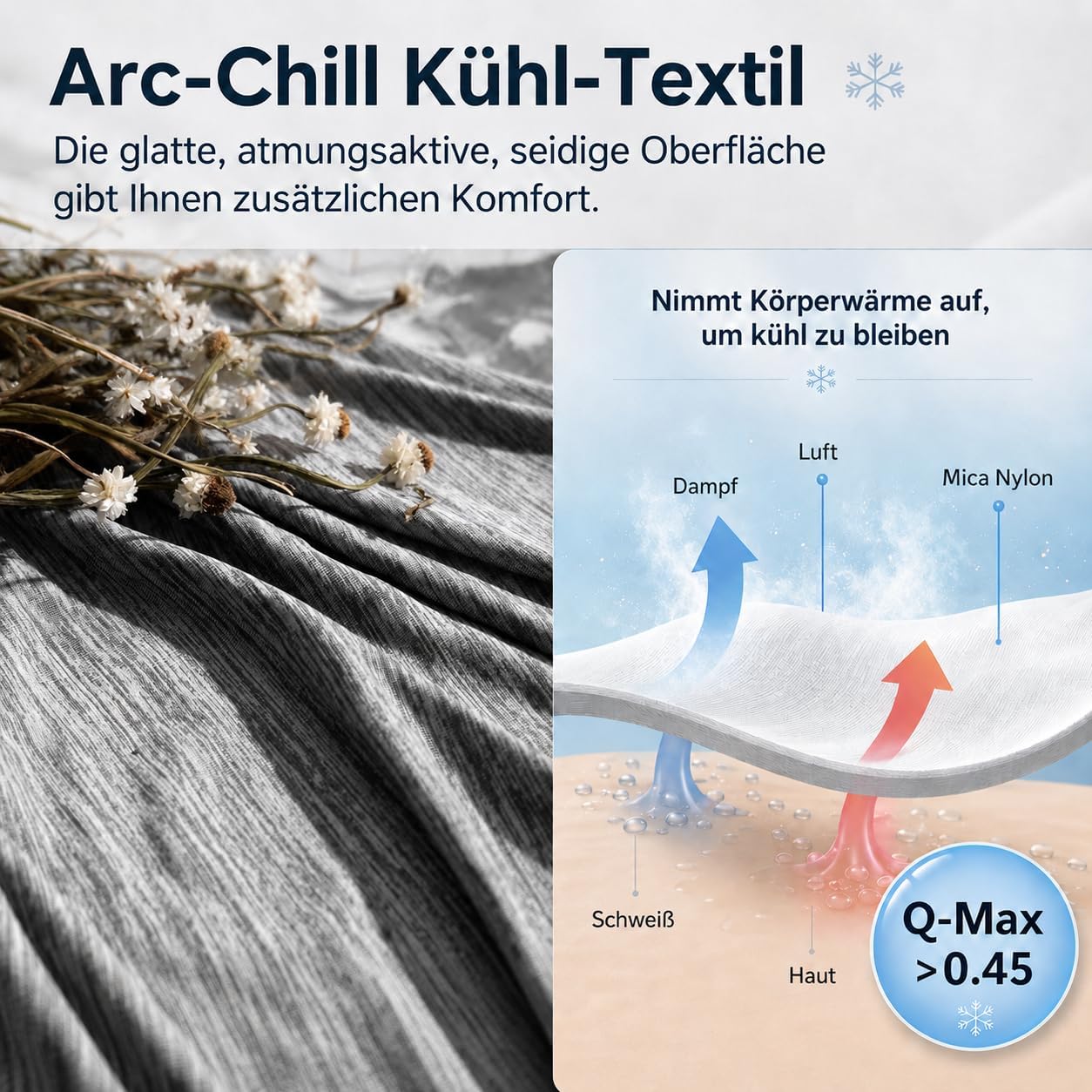 WOLTU Sommerdecke, selbstkühlende Decke, Mikrofaser Arc-Chill, Kühldecke mit Q-Max > 0,45, kühl und hautfreundlich, weiche Sofadecke, Reisedecke, 150 x 200 cm, Grau – Bild 2
