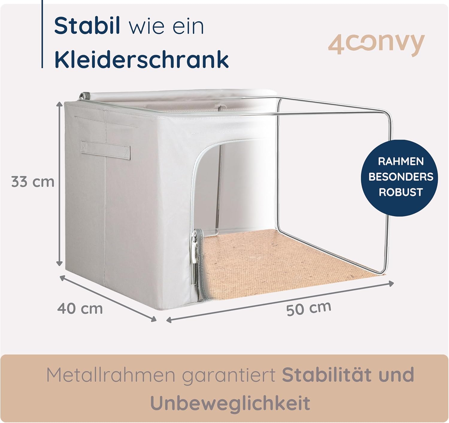 4CONVY Kleideraufbewahrung, Kleiderschrankbox mit Reißverschluss, Metallrahmen – große, faltbare, stapelbare Aufbewahrungsbox – 3 x 66 l Aufbewahrungstaschen – Kleiderbox für die Aufbewahrung von Bettdecken und Kleidung – Bild 3