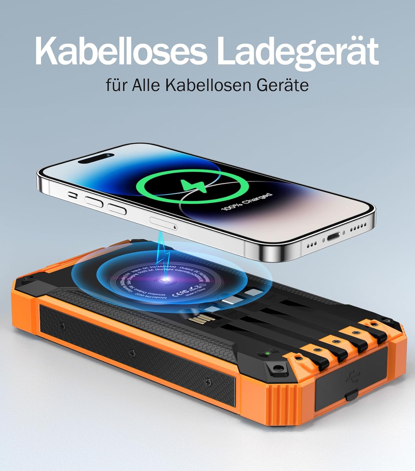 GOODaaa Solar Power Bank 26800mAh 15W Schnellladung, Wireless Powerbank mit 6 Ausgängen und 4 Eingängen, Solarladegerät mit integrierter Taschenlampe und Karabinerhaken für Camping und Outdoor – Bild 3