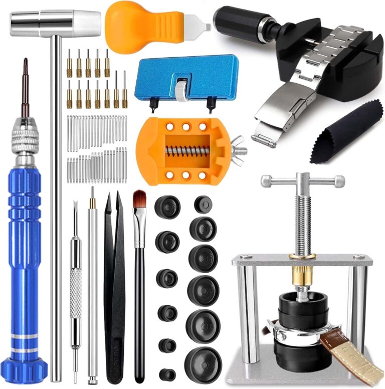 Uhren-Werkzeug-Set + Uhren-Press-Set, GLDCAPA Uhrenbatteriewechsel, Uhrenarmband-Kürzungswerkzeug, Uhrenreparatur, Uhrmacher-Werkzeug, Uhrenöffner, Uhrendeckel-Öffner, Presswerkzeug, Schraubendreher