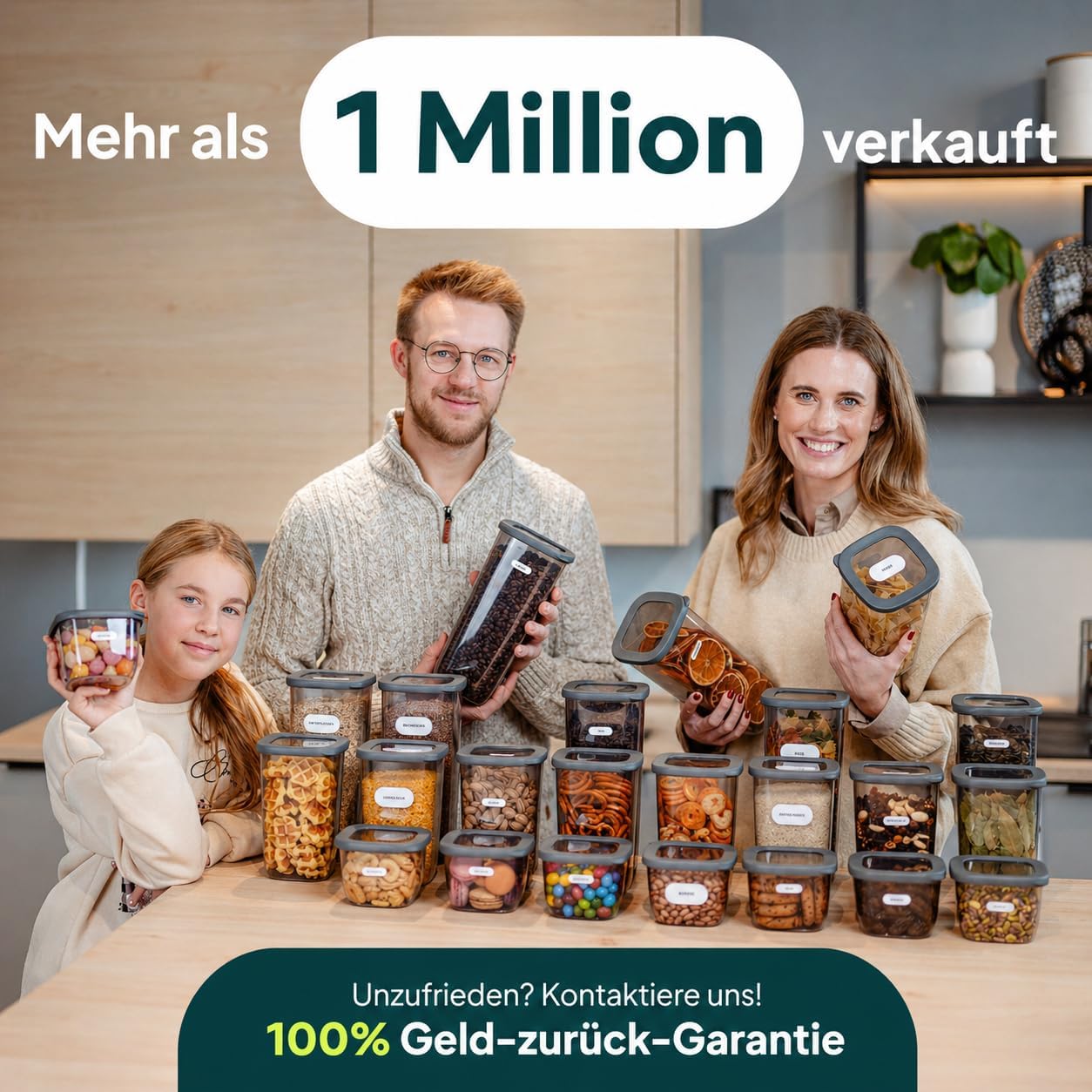 uandu Vorratsdosen mit Deckel, luftdicht – Set mit 12 Vorratsbehältern, BPA-frei, Küchen-Vorratsdosen für Müsli, Mehl und Zucker, mit Etiketten – Bild 6