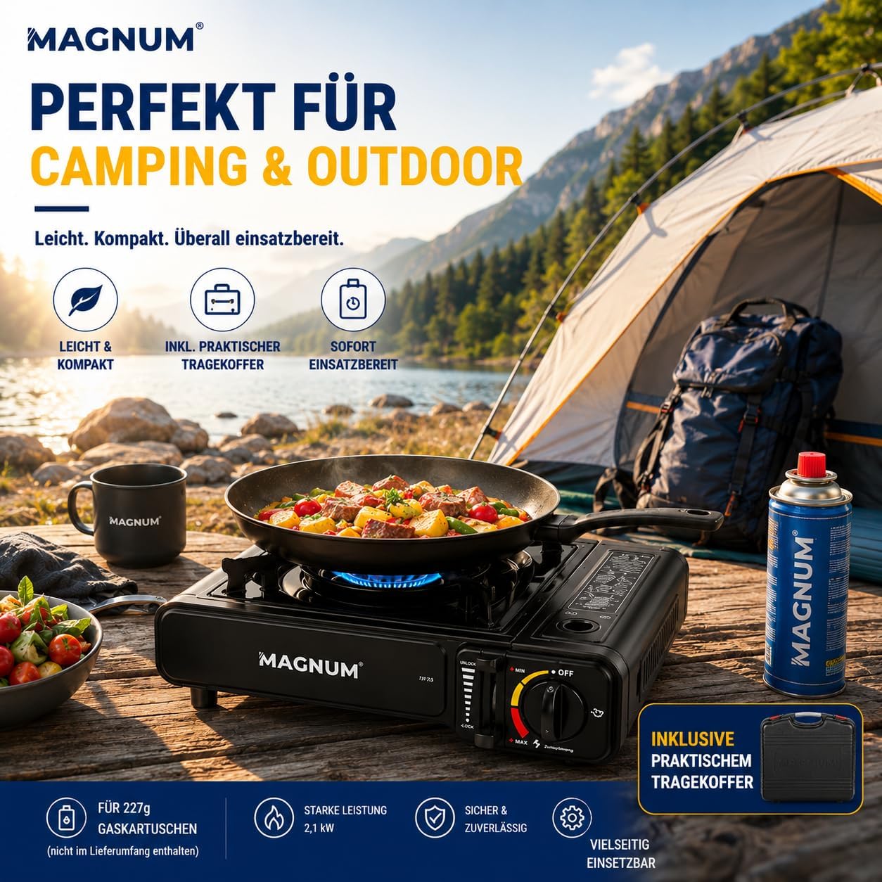 MAGNUM Gaskocher mit 4 x Gaskartuschen – Campingkocher mit Gaskartuschen – Gaskocher Camping – Bild 3