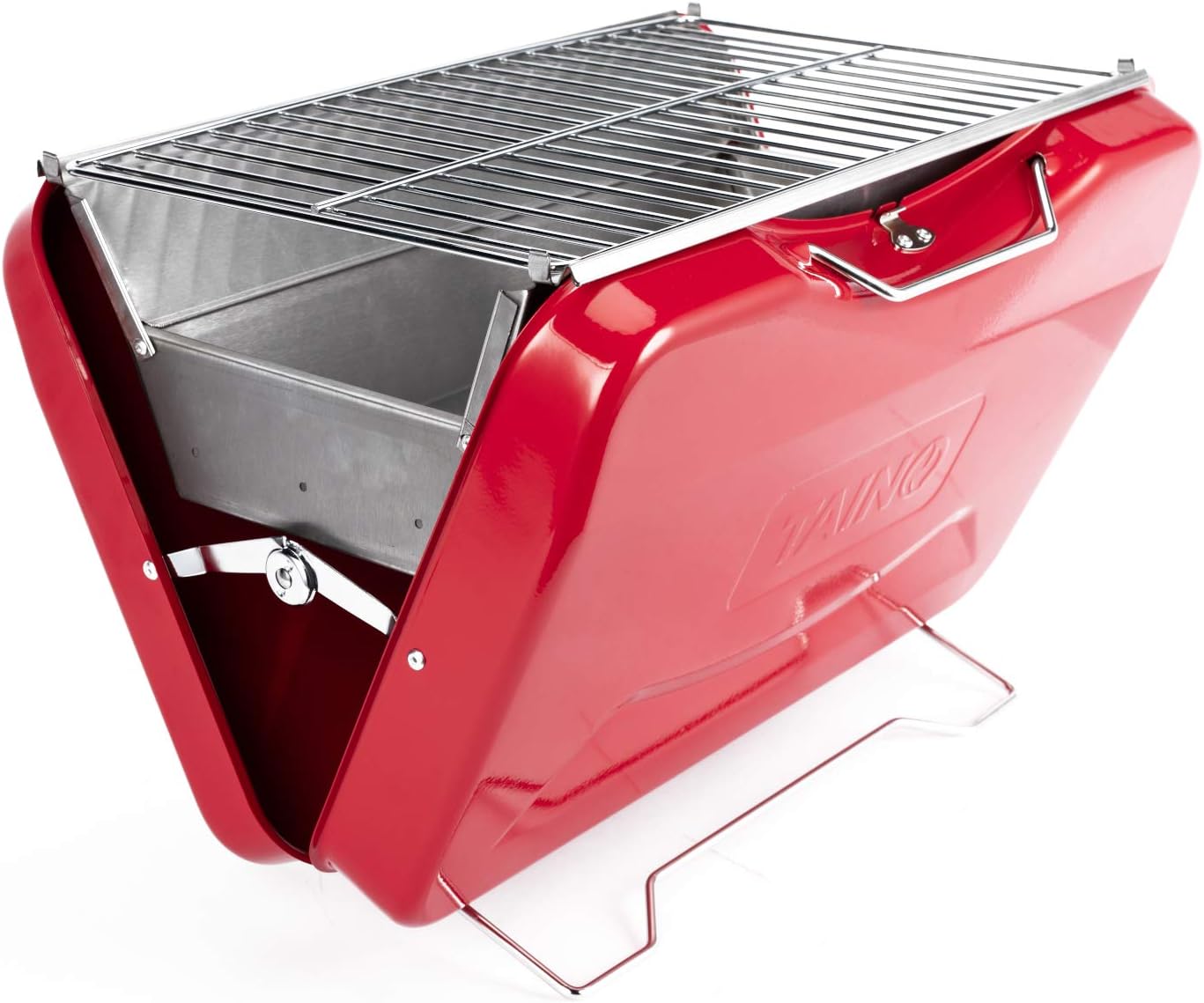 TAINO MOX Holzkohlegrill, Koffergrill, Campinggrill, Holzkohlegrill, Retro-Stil, faltbarer Grill, tragbar, mobil, Rot
