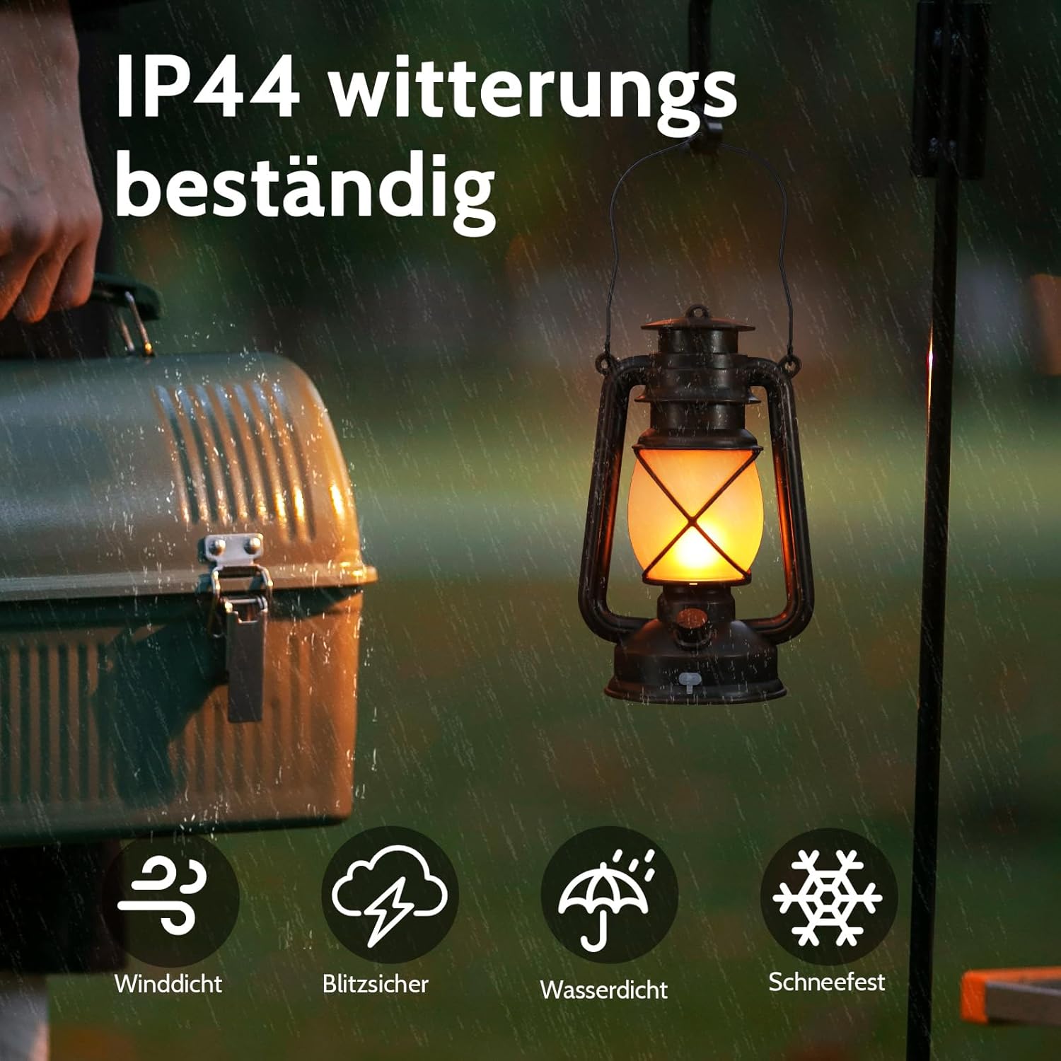 Shinmax LED-Laternen für den Außenbereich, 2er-Set, wiederaufladbare Retro-Gartenlaternen mit Flammeneffekt, USB-C, Fernbedienung, 4 Lichtmodi, IP65, zum Aufhängen und Aufstellen für Garten, Balkon, Terrasse – Bild 3