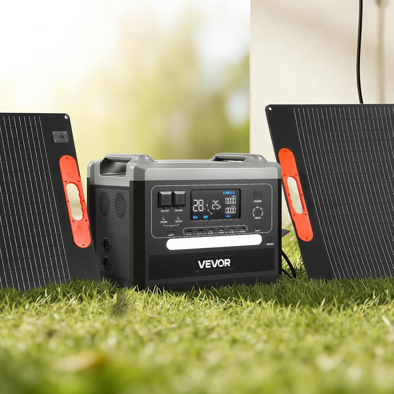 VEVOR Tragbares Kraftwerk, 2400-W-Solargenerator mit 2 faltbaren 200-W-Solarmodulen, erweiterbarer 2160-Wh-LiFePO4-Akku mit 10 Ausgängen für Notstromversorgung zu Hause, beim Camping und im Wohnmobil – Bild 8