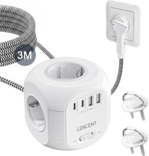 LENCENT 4-fach Steckdosenleiste, Fl...