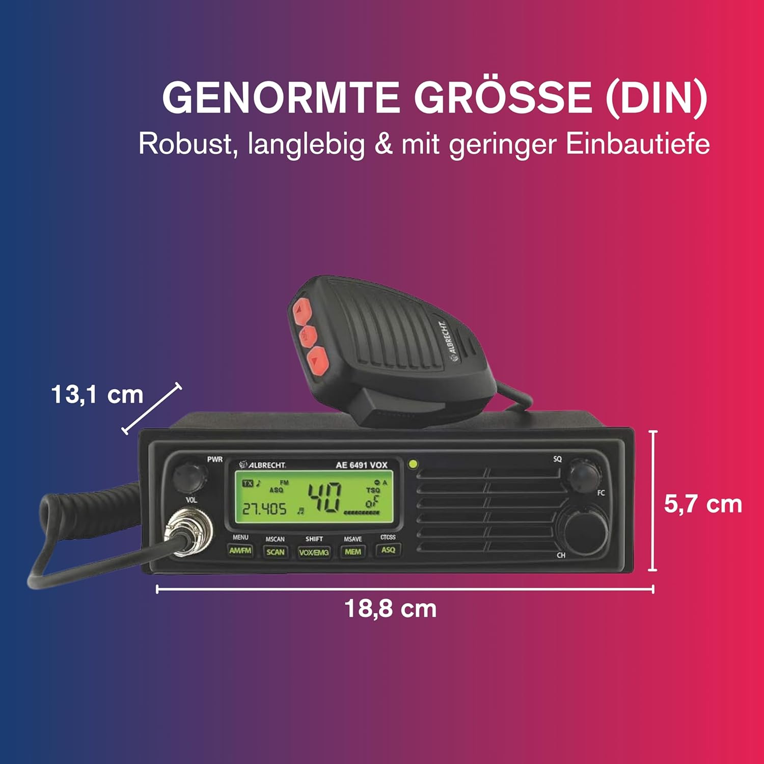 Albrecht AE 6491 VOX CB-Radio, mit VOX-Freisprechfunktion für die freihändige Nutzung im PKW & LKW, CB-Radio mit ASQ & CTCSS, 12/24 Volt, schwarz – Bild 5
