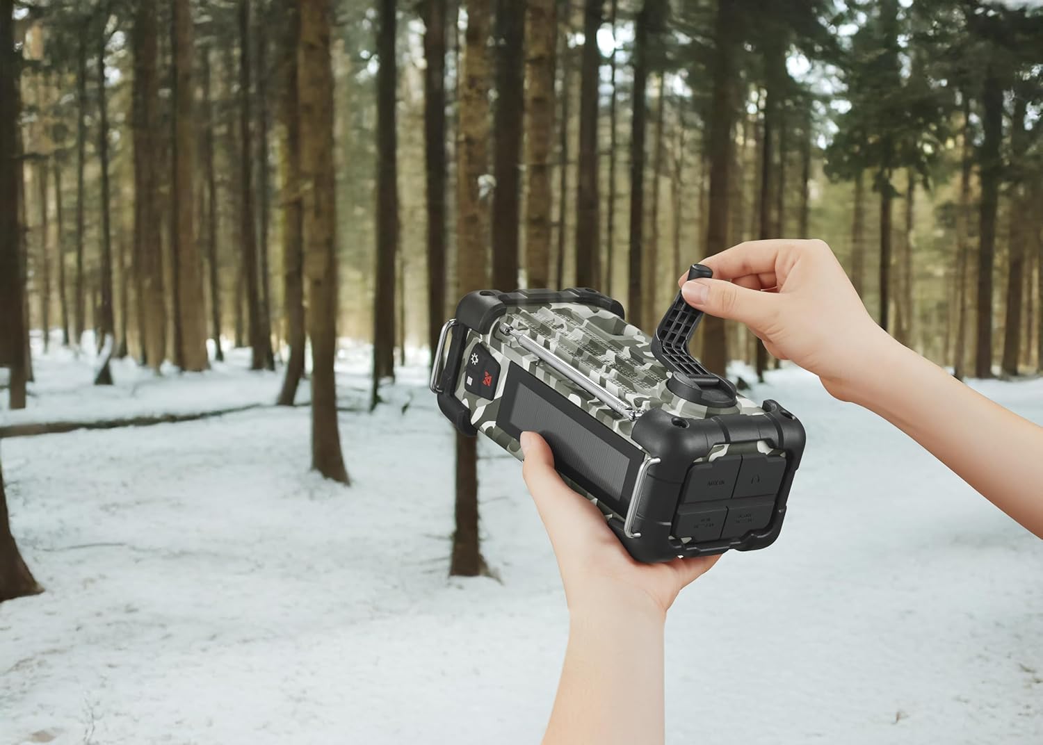 Sangean MMR-99 DAB Multifunktions-Notfallradio mit Handkurbel, DAB+, FM-RDS, Bluetooth, LED-Taschenlampe und IP55-Zertifizierung, ideal für Outdoor, Camping und Notfälle, Artic Camo – Bild 8