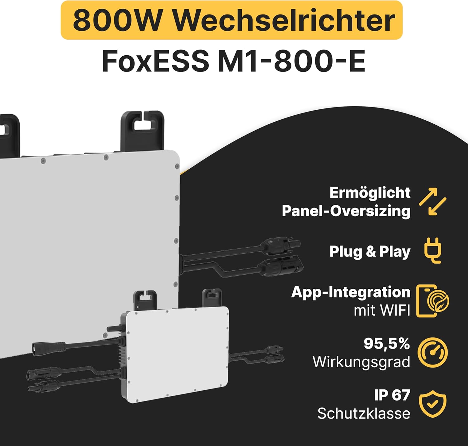 Solakon 1000 W Balkonkraftwerk – Balkonkraftwerk 800 W Komplettsteckdose – Neuester 800 Watt Wechselrichter – Solaranlage Komplettset – 500 W bifaziale Solarmodule inklusive Zubehör – 3 m Kabel – Bild 6