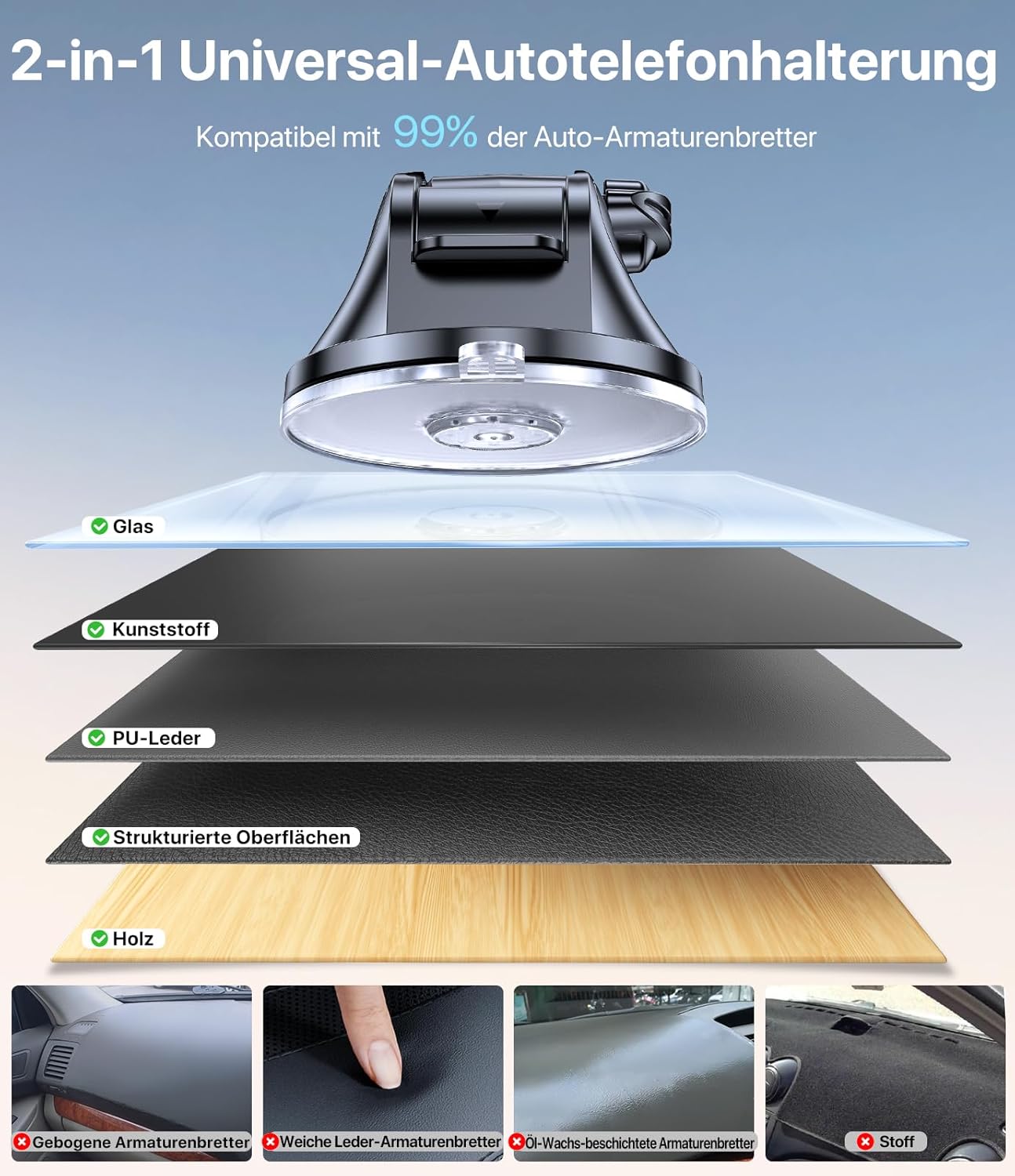 Miracase Handyhalterung Auto (starker Saugnapf), Handyhalterung fürs Auto, 360° drehbar, Armaturenbrett, Windschutzscheibe, Auto-Handyhalterungs-Kits für iPhone, Galaxy, alle Smartphones – Bild 7