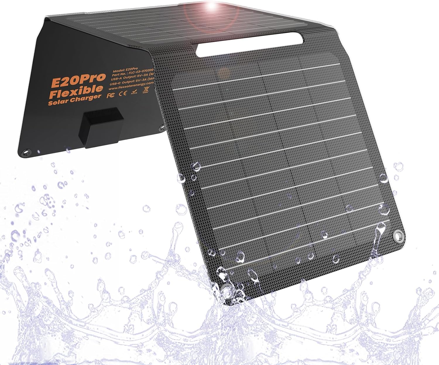 FlexSolar Solarpanel-Ladegerät, 20 W, 5 V, USB-A, USB-C-Ausgang, tragbar, faltbar, kleiner Strom, IP67, wasserdicht, Camping, Rucksackreisen, Wandern, Notfall für Mobiltelefone, Powerbanks