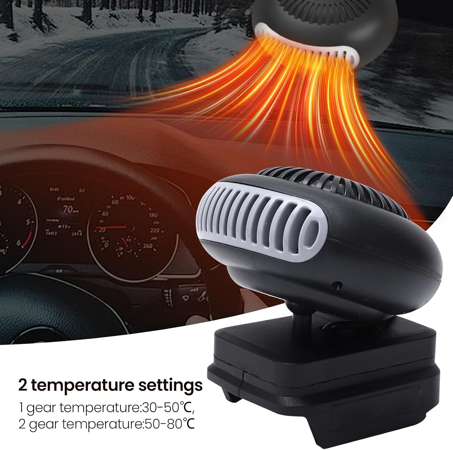 Autoheizung mit Akku, Mini-Zusatzheizung, Akku-Heizlüfter mit 2 Stufen (30-80°C), Kippschutz und USB-Anschluss, Schnellheizung, Enteiser, Autoscheibenheizung (2000 mAh Akku x 2) – Bild 5