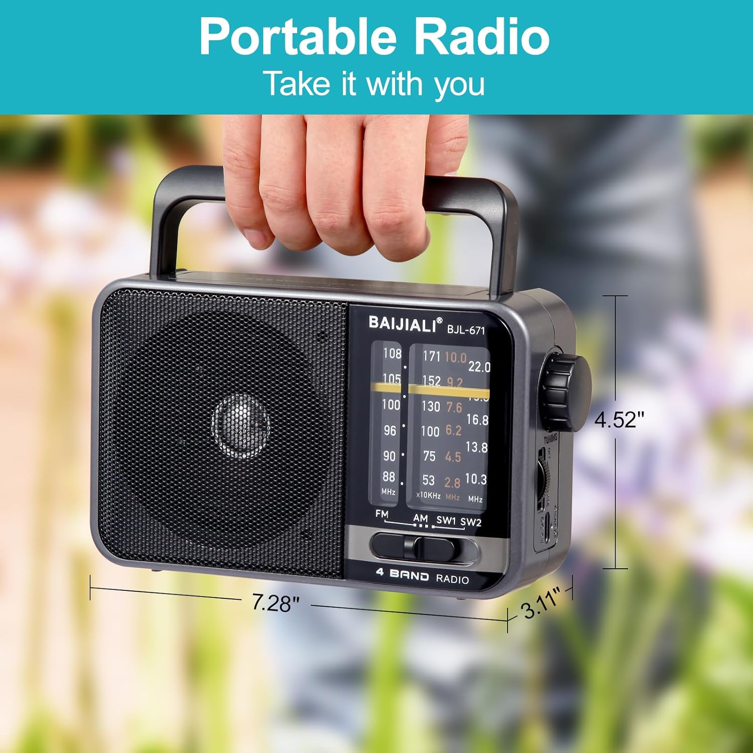Tragbares FM/AM-Radio mit Lautsprecher, Transistorradio (batteriebetrieben oder USB) für drinnen, draußen und Notfälle (BJL-671) – Bild 3