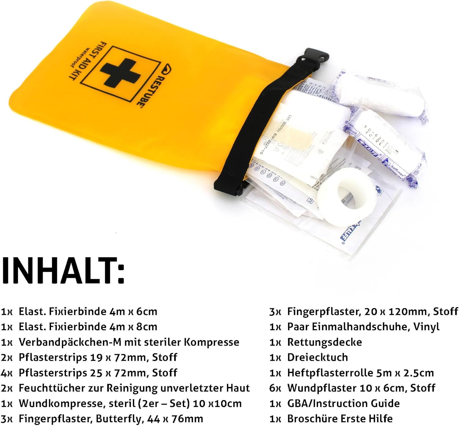 Restube Erste-Hilfe-Set – für Wassersport und Outdoor – wasserdichtes Erste-Hilfe-Set, Reise-Gadgets für Reisen, Camping, Wandern, Kinder, Auto, Fahrrad – Reiseutensilien, Erste-Hilfe-Set, 33-teilig – Bild 3