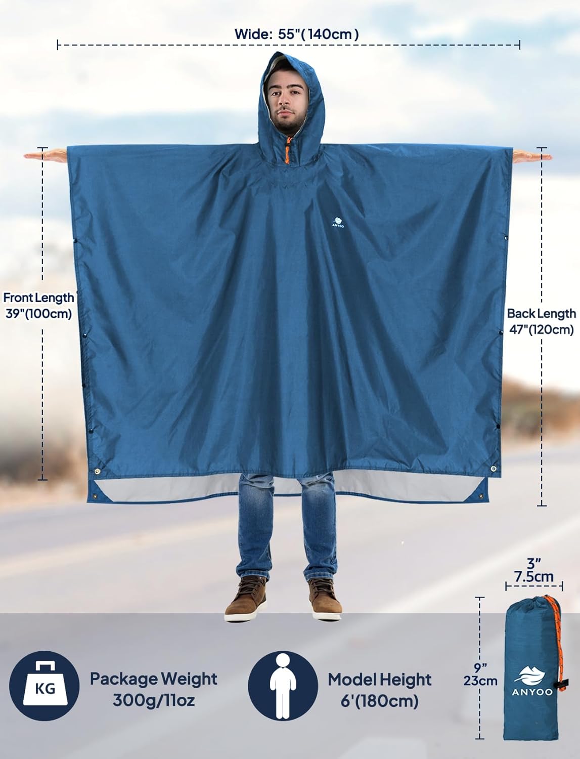 ANYOO Leichte, wasserdichte Regenjacke, wiederverwendbar, Ripstop, atmungsaktiv, Mehrzweck-Regenmantel mit Kapuze, faltbare Schutzdecke, Schutzplane, ideal für draußen, Camping, Wandern, Angeln – Bild 2