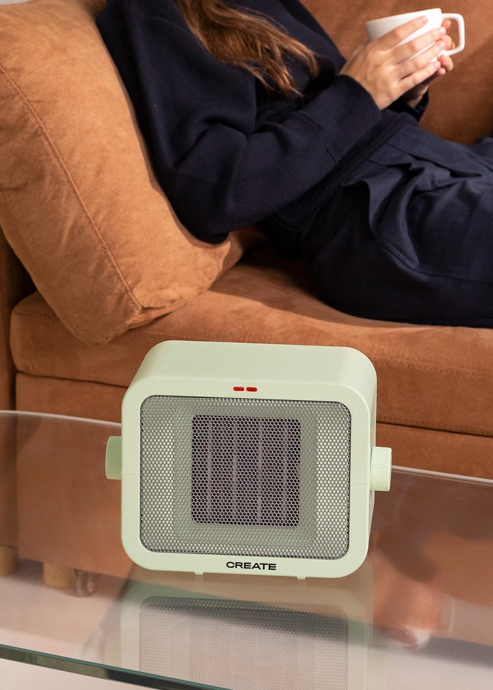 CREATE /WARM BOX/Keramikheizkörper in Pastellgrün/tragbar, Thermostat, 2 Leistungen, PTC-Heizung, Überhitzungsschutz, 1500 W – Bild 5