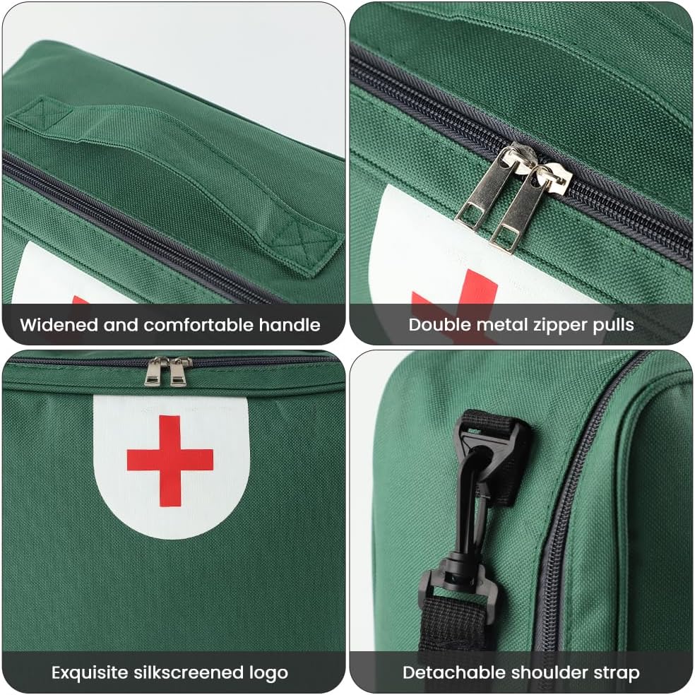 Reise-Apothekentasche, 13 l, XL-Erste-Hilfe-Tasche, leer, mit Griff/Umhängegurt, wasserdicht, für Zuhause, Schule, Auto, Reisen, Camping, Wandern (grün) – Bild 4