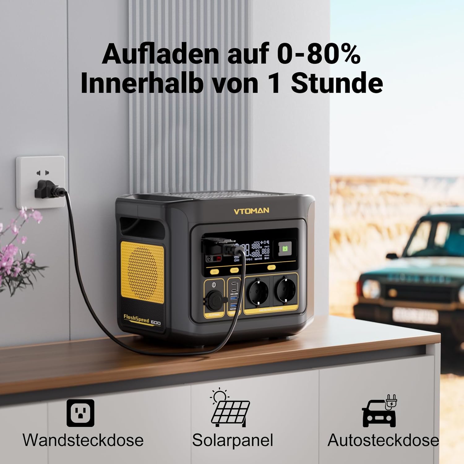 VTOMAN FlashSpeed 600 Tragbares Kraftwerk 600 W (Spitze 1200 W) – 499 Wh Solargenerator LiFePO4-Stromgenerator, mobiler Stromspeicher, 100 W USB-C, 60 Min. Schnellladung 0–80 % für Camping, Angeln, Wohnmobil – Bild 2