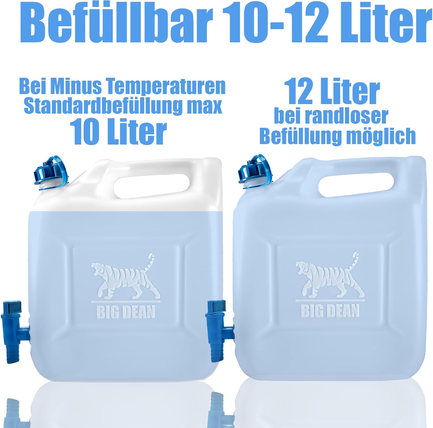 BigDean Wasserkanister 12L Trinkwasserbehälter, Trinkwasserkanister mit Wasserhahn, lebensmittelecht, geeignet für 10-12 Liter, -20 - +70 Grad Celsius Reisekanister – Bild 7