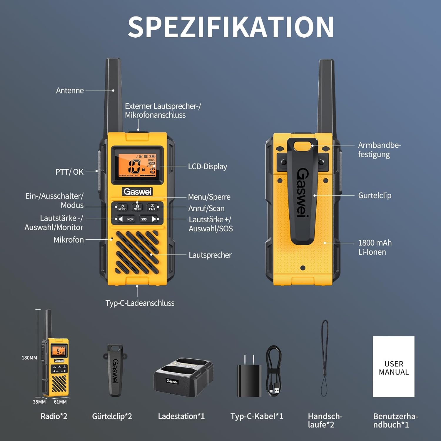 G1pro+ IP67 wasserdichte Walkie-Talkies mit großer Reichweite für Erwachsene, langlebiges Radio mit UKW-Radio, VOX, SOS-Alarm, USB-C-Aufladung für Baustelle, Reisen, Outdoor-Abenteuer, Camping – Bild 9