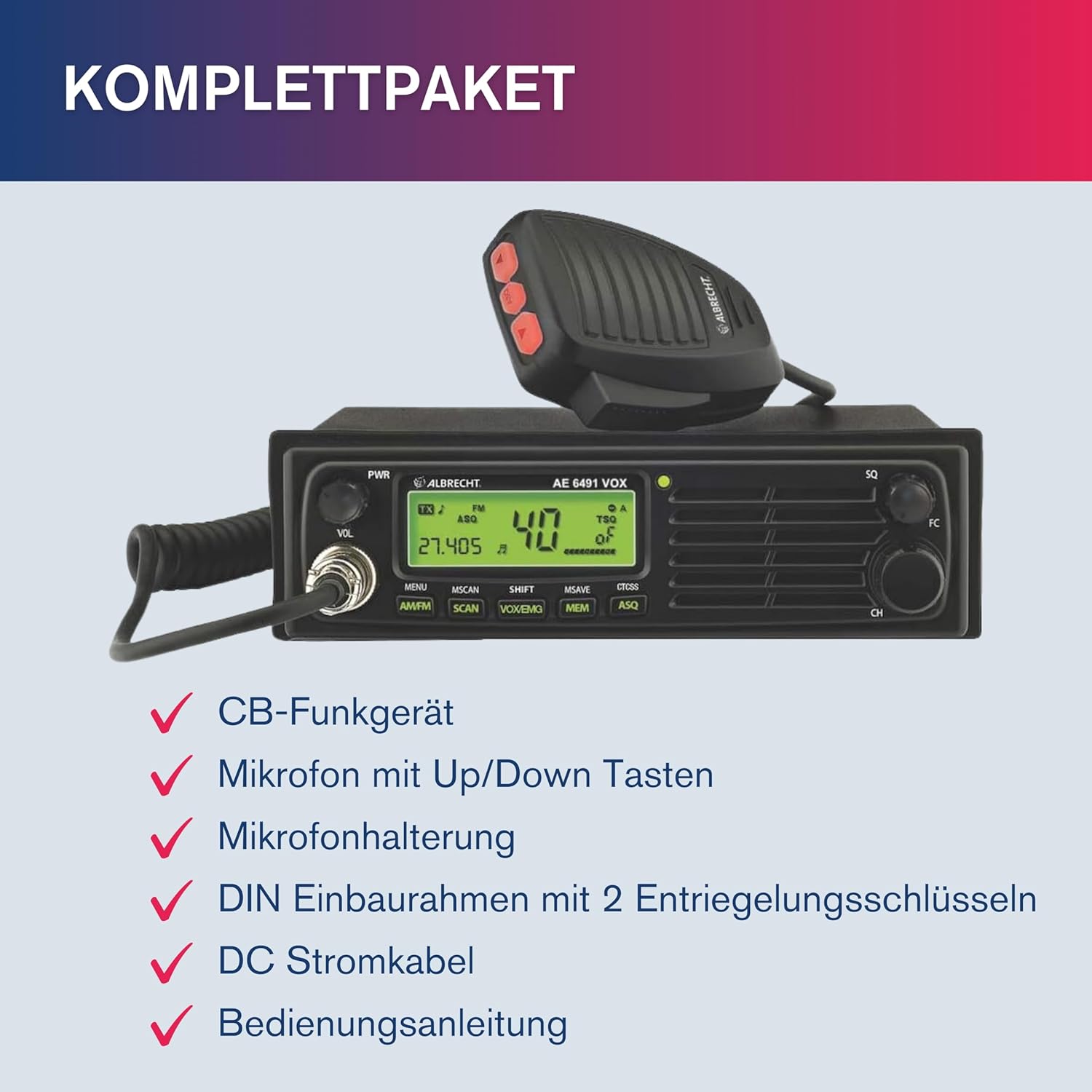 Albrecht AE 6491 VOX CB-Radio, mit VOX-Freisprechfunktion für die freihändige Nutzung im PKW & LKW, CB-Radio mit ASQ & CTCSS, 12/24 Volt, schwarz – Bild 7