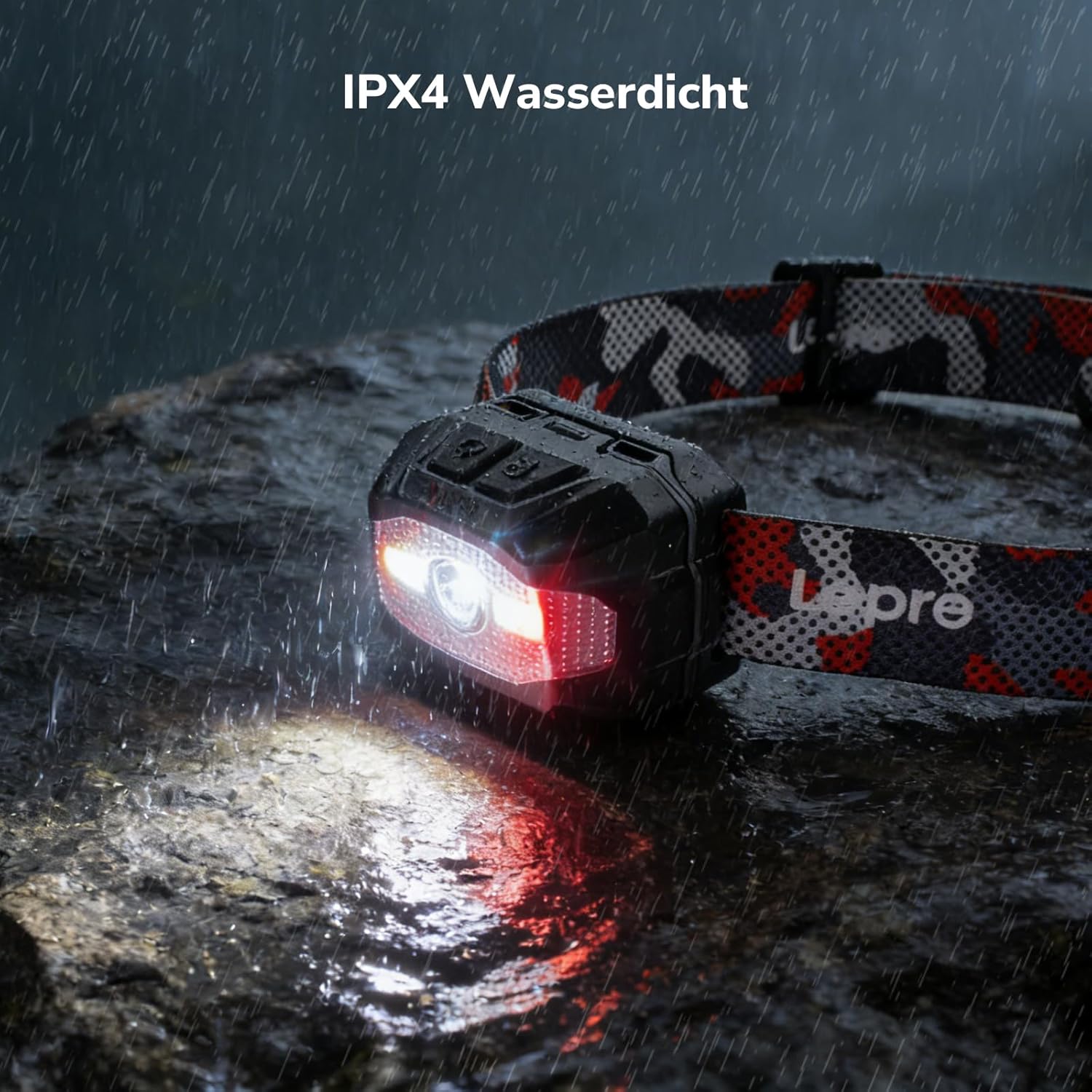 Lepro 3W LED wiederaufladbare Stirnlampe, doppelte Stromversorgung, Stirnlampe mit USB-C und 3 AAA (nicht im Lieferumfang enthalten), 10 Modi & rotes Licht, IPX4 wasserdicht, leichte Stirnlampen, ideal zum Joggen und Camping – Bild 6