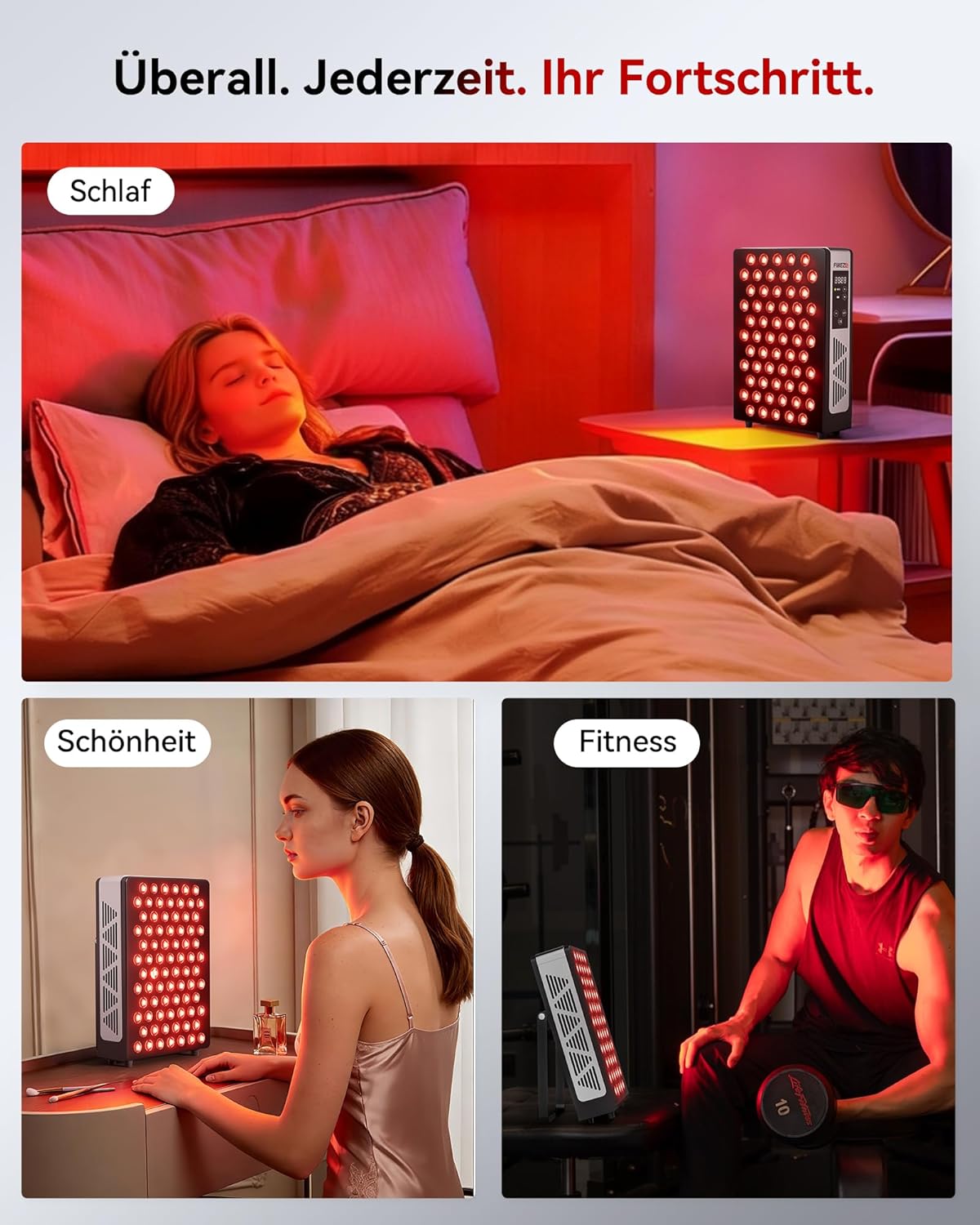 Rotlichttherapie-Panel-Lampe, 60 LEDs, rotes Licht zur gezielten Behandlung von tiefem und oberflächlichem Gewebe, Infrarotlampe, geeignet für Familie, Sport und als Geschenk (BASIC 60) – Bild 9