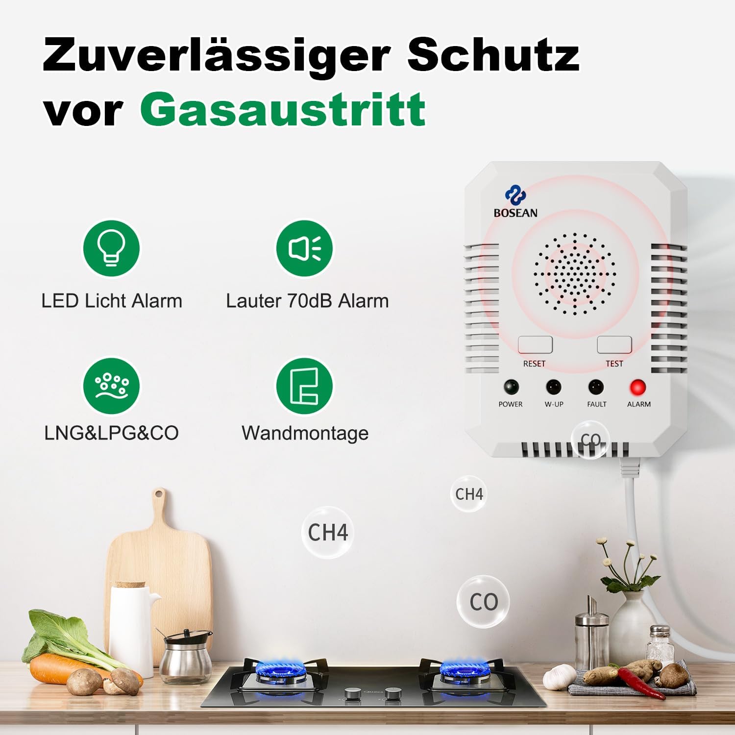 2-in-1-Gasleckdetektor, Kohlenmonoxiddetektor und Erdgasdetektor, CO-Detektor und Erdgas-Methan/Propan/Butan-Brenngasalarm für Küche, Tankstelle, Garage, Wohnmobil – Bild 2