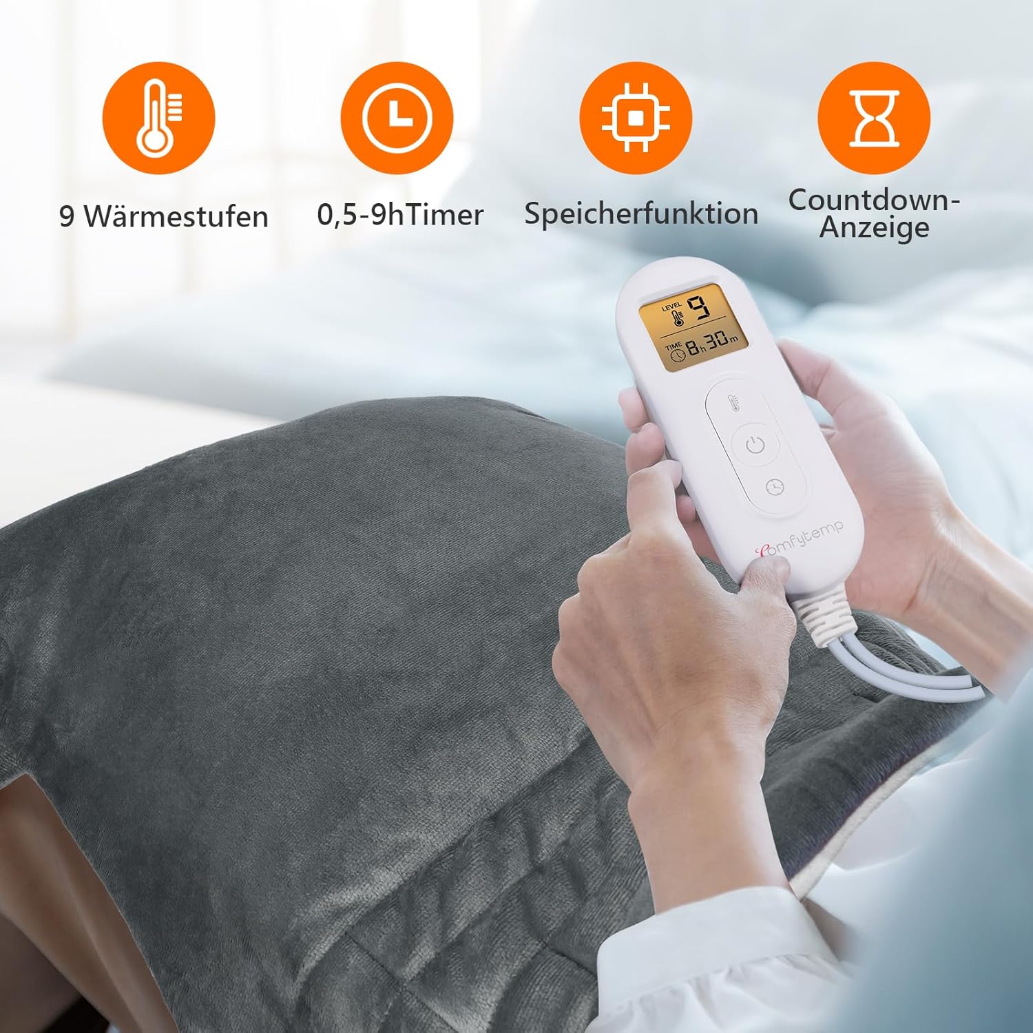 Comfytemp gewichtetes Heizkissen für Rücken, Schulter, Nacken, mit 9 Wärmestufen, 0,5–9 Stunden, automatische Abschaltung, 1,1 kg, Rückenwärmer, Nackenwärmer, Wärmekissen, Geschenke für Mütter, Frauen, Mama, Papa – Bild 3
