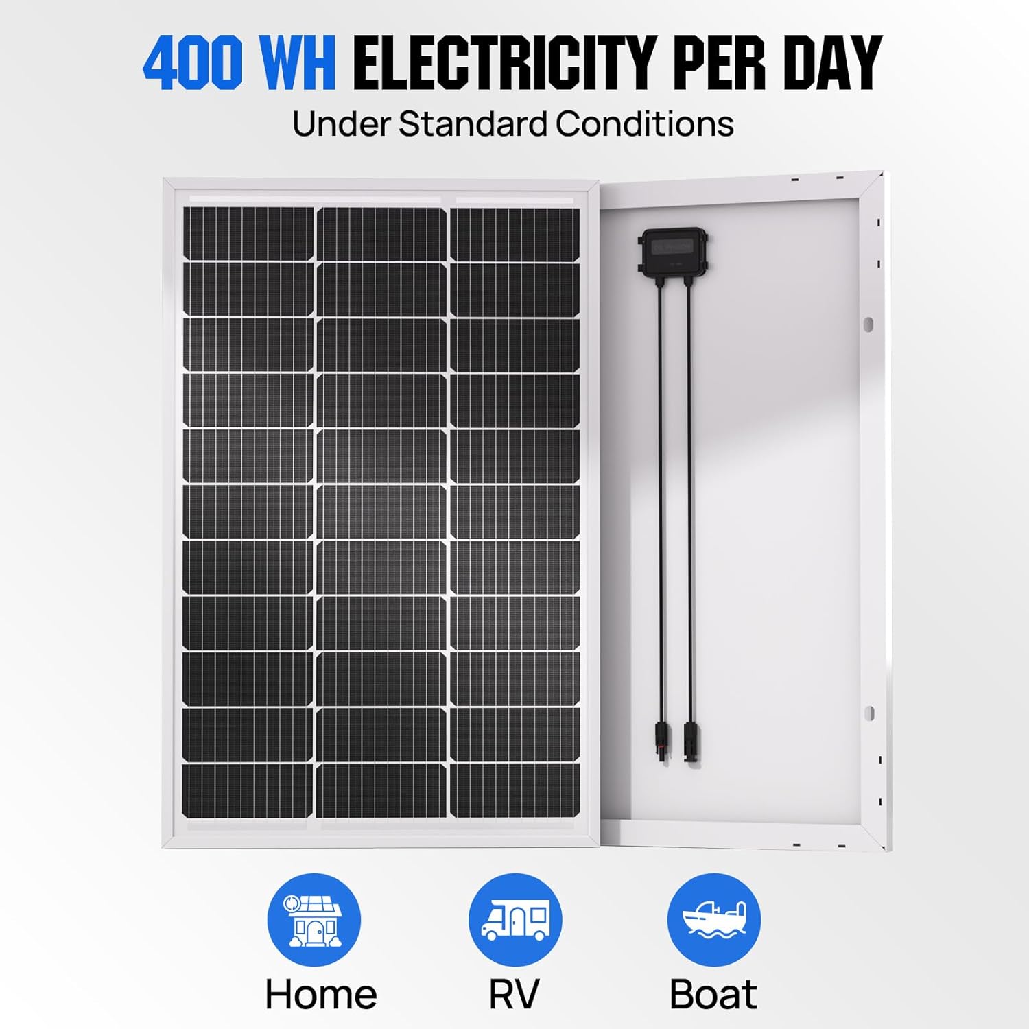 ECO-WORTHY 100W Solarpanel Monokristallin, 12V Solarmodul mit Aluminiumrahmen, geeignet für 12V Batterien Boot, Wohnmobil, Gartenhaus, Haus – Bild 2