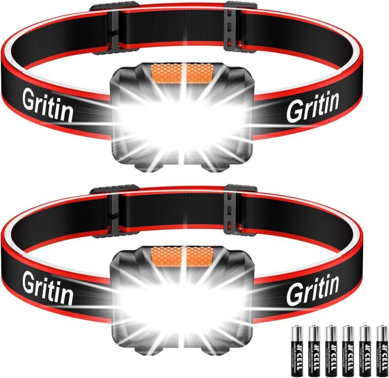 Gritin LED-Stirnlampe, (2 Stück), LED-Stirnlampe, superhell mit 3 Modi, IPX5 wasserdicht, leichte Mini-Stirnlampe für Laufen, Camping, Joggen, Angeln