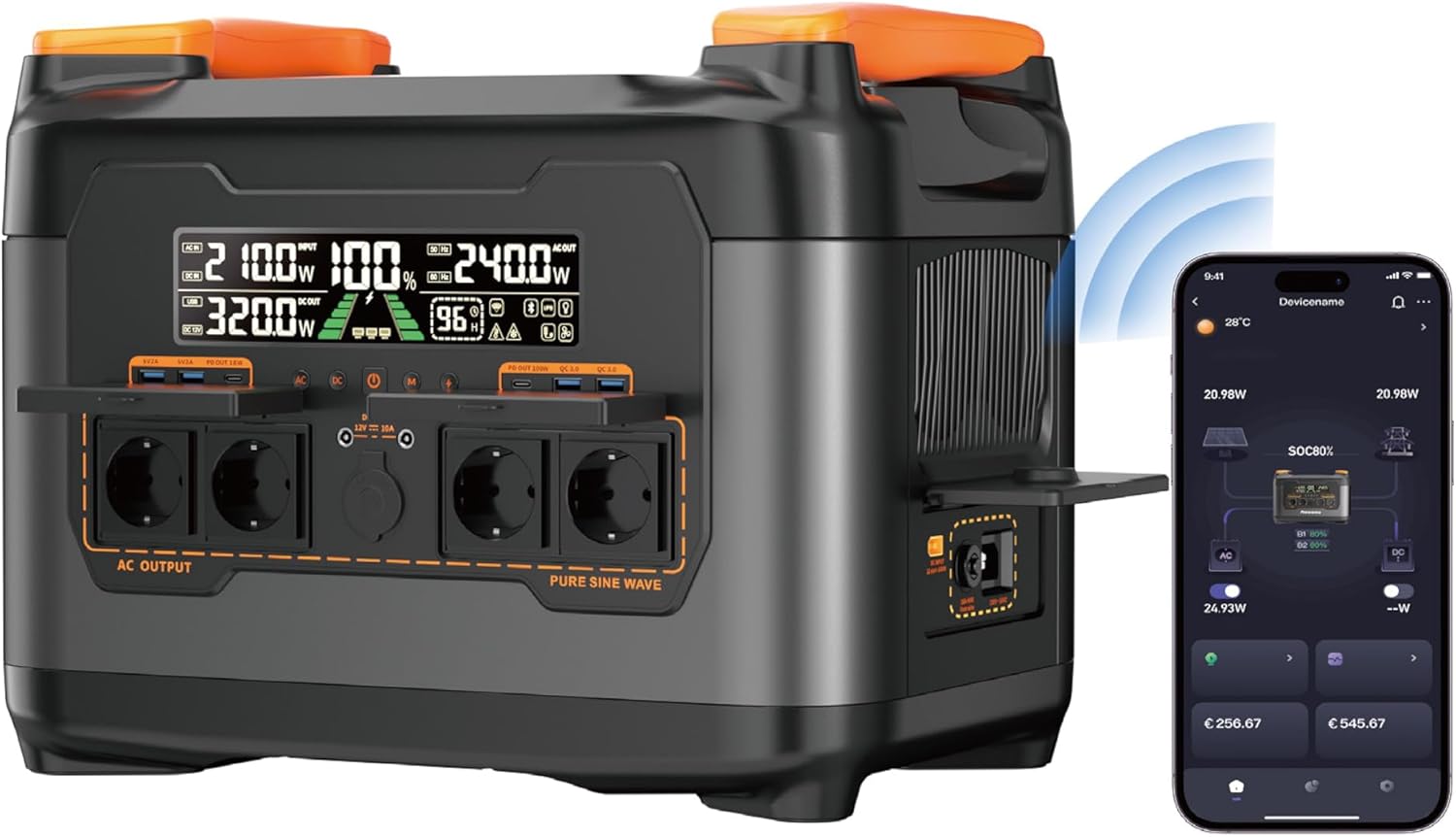 Tragbares Kraftwerk S2400, 2048 Wh/2400 W LiFePO4-Akku, 4 x AC-Ausgänge, 1,5 Stück Schnellladung, mobile Stromversorgung, MPPT 600 W Solargenerator für Heimcamping