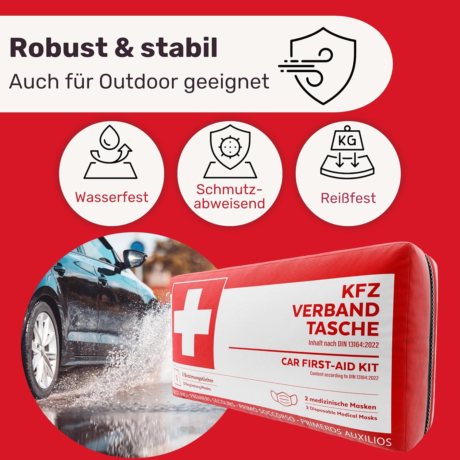 KFZ-Verbandstasche nach aktueller Norm 2026 inkl. Lüftungstücher – KFZ-Verbandkasten europaweit einsetzbar – Verbandskasten DIN 13164:2022 (StVO konform) – Bild 4