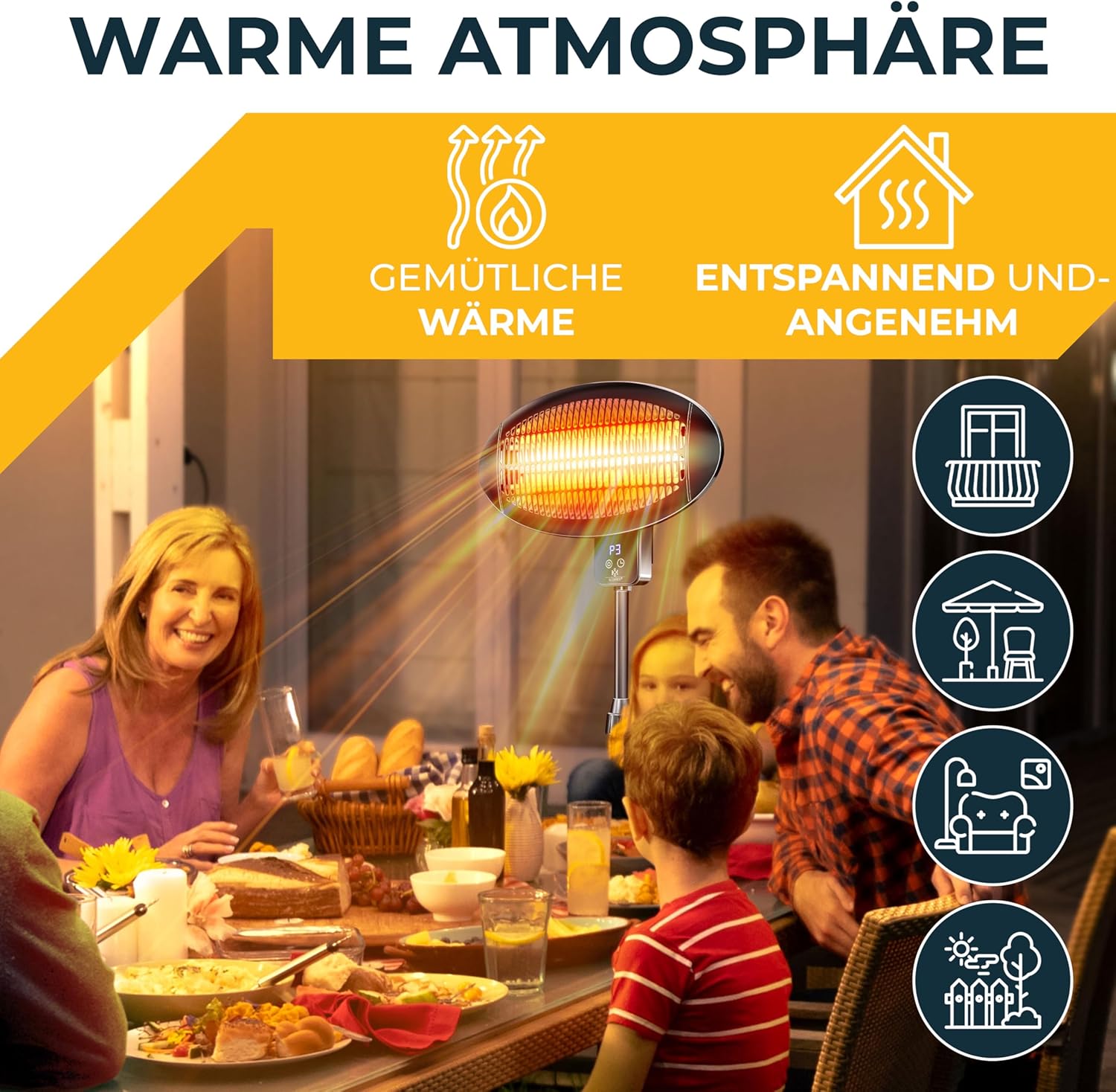 KESSER Infrarotheizung 2000W Terrassenheizer mit WLAN & Fernbedienung 360° drehbar, höhenverstellbar, Stand- & Wandmontage, Kippschutz, IPX4 spritzwassergeschützt, Heizstrahler Balkon und Garten – Bild 8
