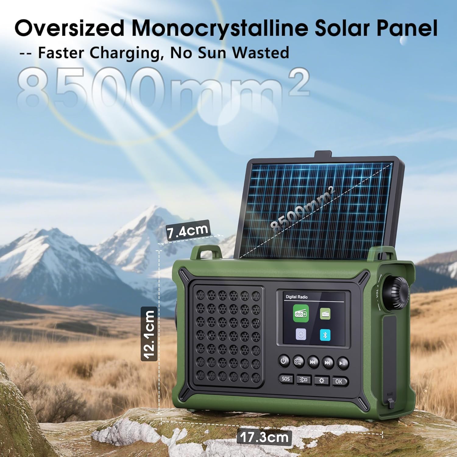 Kurbelradio DAB/DAB+/FM mit 12000 mAh Akku, Notfallradio mit 8500 mm² Solarpanel, Handkurbel-Blackout-Notfallausrüstung, Digitalradio mit Bluetooth 5.0, Taschenlampe & Leselampe für Outdoor, Camping – Bild 5