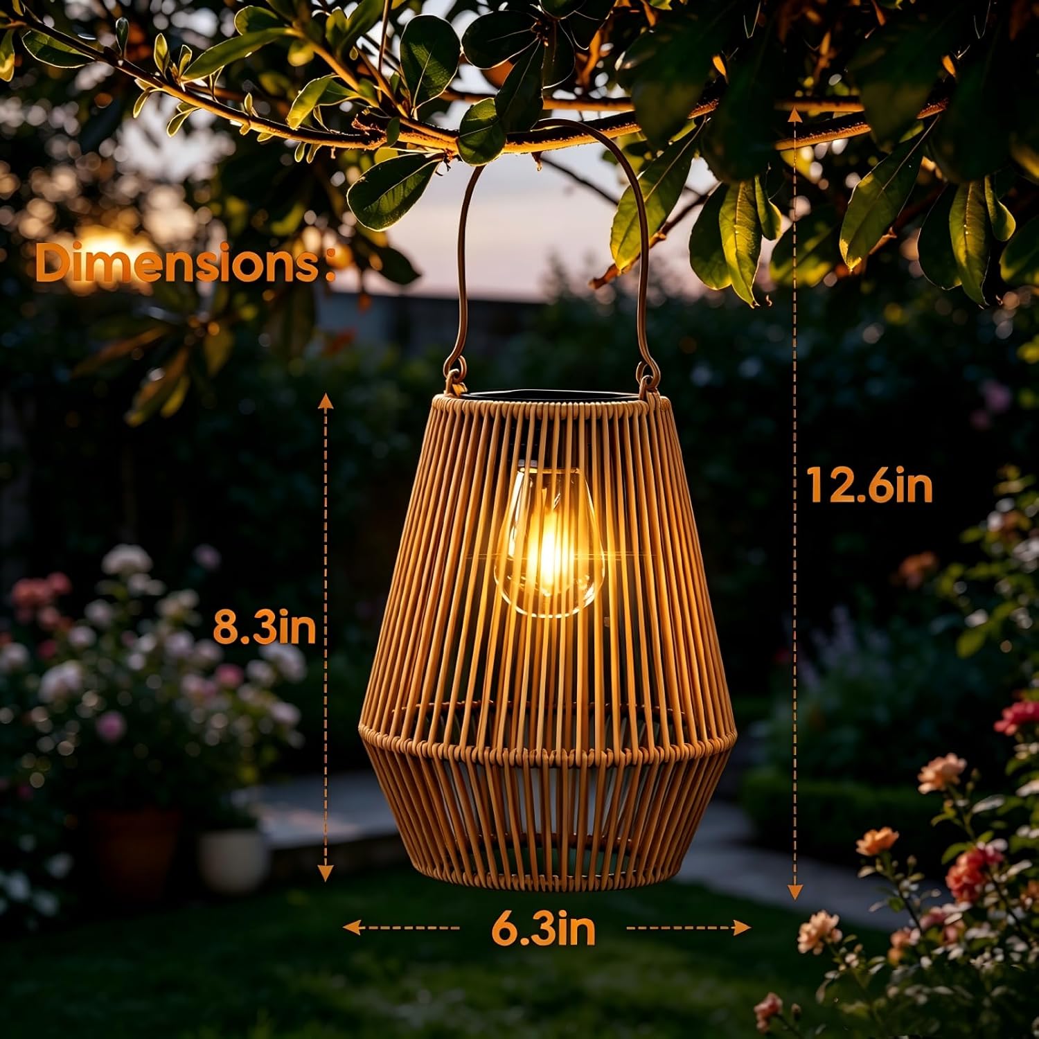 Solarlaternen für den Außenbereich, 2er-Pack, Solarlaternen im böhmischen Stil für den Außenbereich mit LED-Glühbirne, hängende/stehende handgewebte Solarlaternen für Terrasse, Garten, Innenhof, Balkon, dekoratives Geschenk – Bild 6