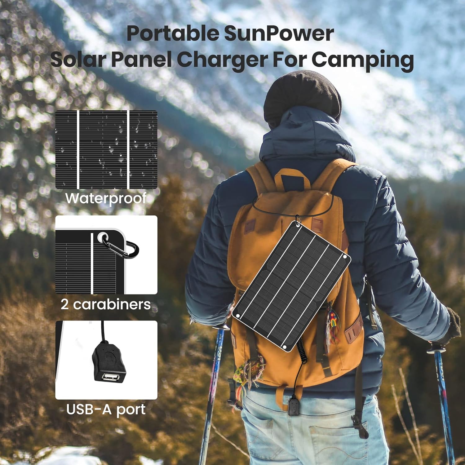 FlexSolar Solarladegerät USB 6W 5V Hochleistungs-Monokristallin-Modul, wasserdichtes Solarladegerät, geeignet für Sicherheitsbatteriekameras, Fahrräder, Mobiltelefone, Powerbank, Campingleuchten usw – Bild 3