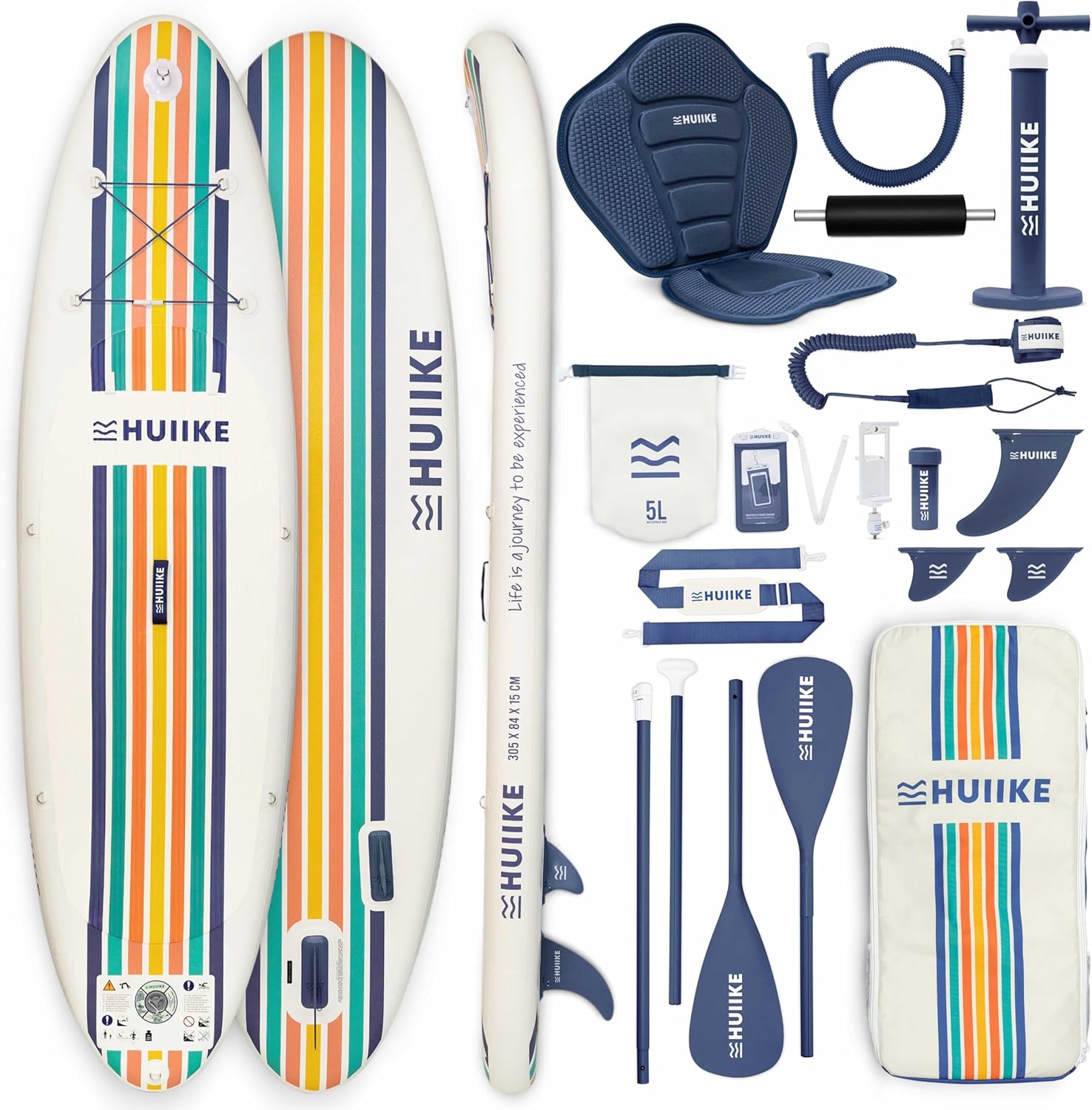 HUIIKE Stand Up Paddling Board mit Zubehör, Paddel, Finnen, Pumpe. Paddle Sup Board Aufblasbar Hohe Stabilität und Widerstandsfähigkeit. 305 x 84 x 15 cm, belastbar bis 130 kg